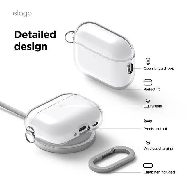 Alt view image 5 of 7 - Clear Case for AirPods Pro 3 | Carabiner Included, Reduced Yellowing, Shockproof, Full Protection, Soft TPU, Wireless Charging (Transparent)