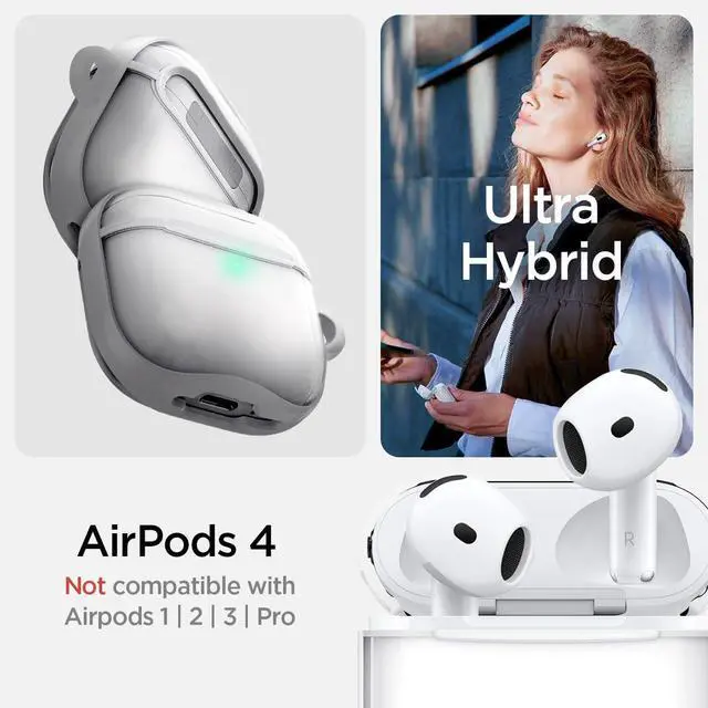 Alt view image 2 of 7 - Ultra Hybrid Designed for AirPods 4 Case (2024) | TPU & PC Dual Layer Protection, Anti-Yellowing Clear Cover with Wireless Charging Compatibility - Jet White