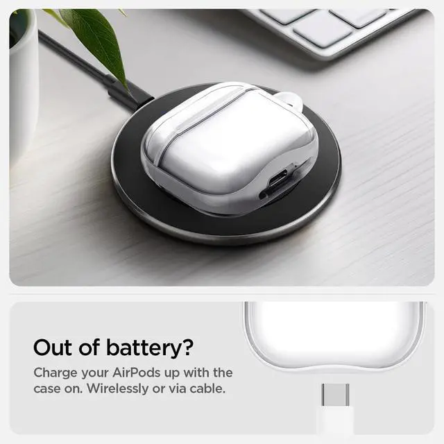 Alt view image 5 of 7 - Ultra Hybrid Designed for AirPods 4 Case (2024) | TPU & PC Dual Layer Protection, Anti-Yellowing Clear Cover with Wireless Charging Compatibility - Jet White