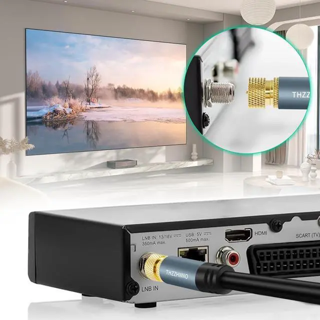 Alt view image 2 of 7 - 15FT Coaxial Cable, F-Type Connector, 90 Degree Angled to Straight Male, Compatible with TV, Radio, DVB-T2/C/S, Cable Modem, Satellite Receivers