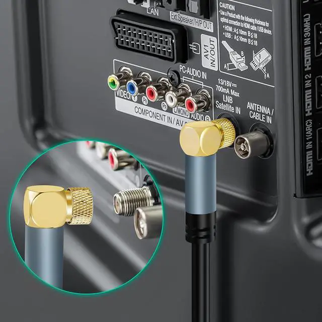 Alt view image 3 of 7 - 15FT Coaxial Cable, F-Type Connector, 90 Degree Angled to Straight Male, Compatible with TV, Radio, DVB-T2/C/S, Cable Modem, Satellite Receivers