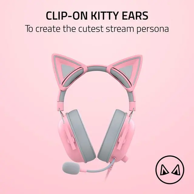 Alt view image 2 of 6 - Kitty Ears V2, Clip-on Kitty Ears for Headsets, Quartz Pink | Gaming Headphones Accessory, Universal Fit, Versatile, Adjustable Straps, Lightweight Sillicone, Durable & Comfortable