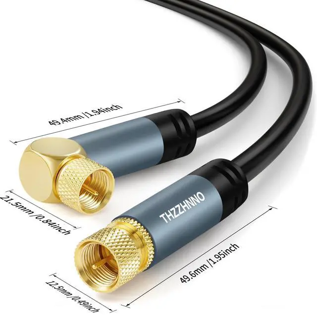 Alt view image 7 of 7 - 15FT Coaxial Cable, F-Type Connector, 90 Degree Angled to Straight Male, Compatible with TV, Radio, DVB-T2/C/S, Cable Modem, Satellite Receivers