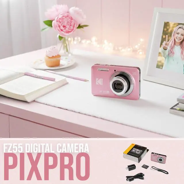 Alt view image 3 of 7 - PixPro FZ55 Friendly Zoom Pastel Digital Camera Bundle | High-Speed 128GB SD Card, 16MP Full HD, Small Pouch Case, (3 items)