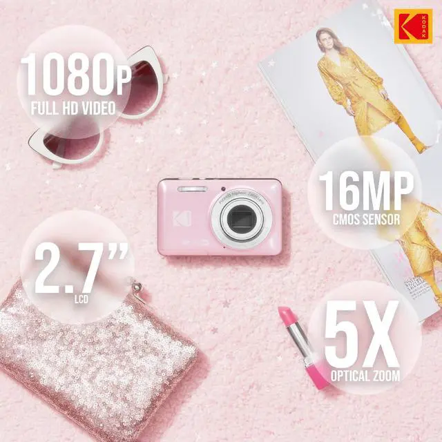 Alt view image 4 of 7 - PixPro FZ55 Friendly Zoom Pastel Digital Camera Bundle | High-Speed 128GB SD Card, 16MP Full HD, Small Pouch Case, (3 items)