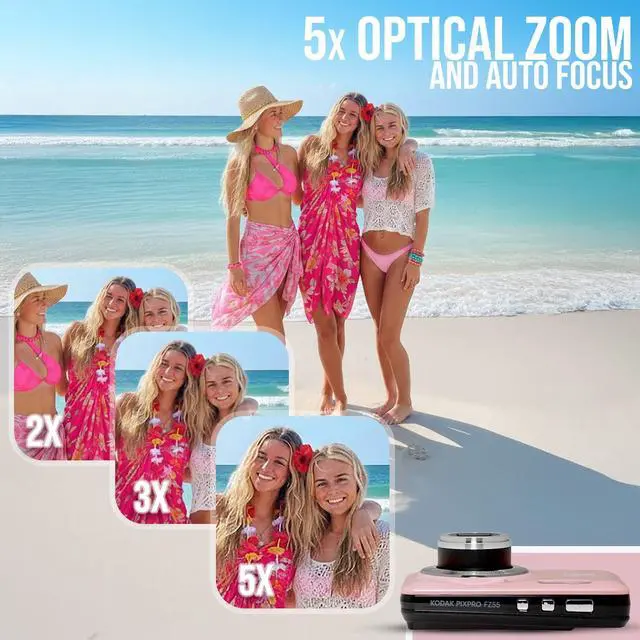 Alt view image 7 of 7 - PixPro FZ55 Friendly Zoom Pastel Digital Camera Bundle | High-Speed 128GB SD Card, 16MP Full HD, Small Pouch Case, (3 items)