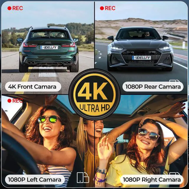 Alt view image 2 of 7 - 360° Dash Cam 4 Channel, 4K Front Rear and Inside Dash Camera | 5G Hz WiFi, GPS, 128GB SD Card Included, APP Control, 24/7 Parking Mode, 8 IR Night Vision Lights, G-Sensor