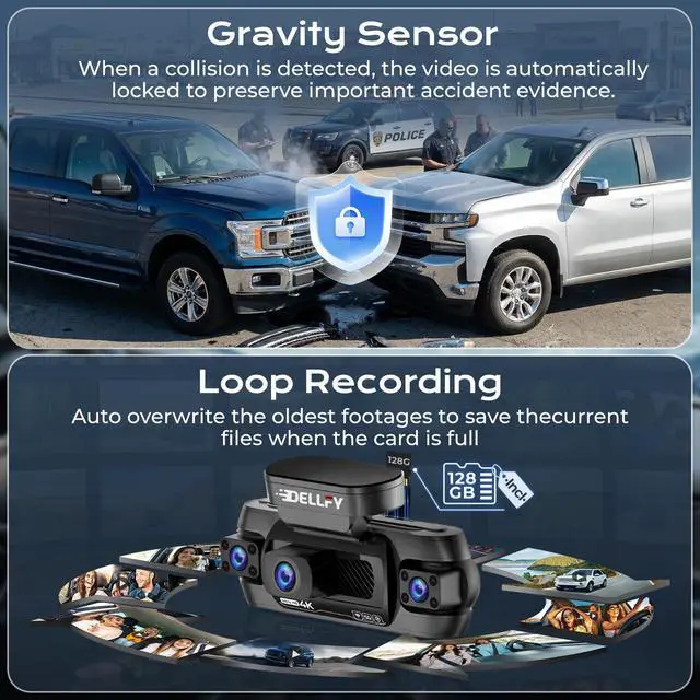 Alt view image 7 of 7 - 360° Dash Cam 4 Channel, 4K Front Rear and Inside Dash Camera | 5G Hz WiFi, GPS, 128GB SD Card Included, APP Control, 24/7 Parking Mode, 8 IR Night Vision Lights, G-Sensor
