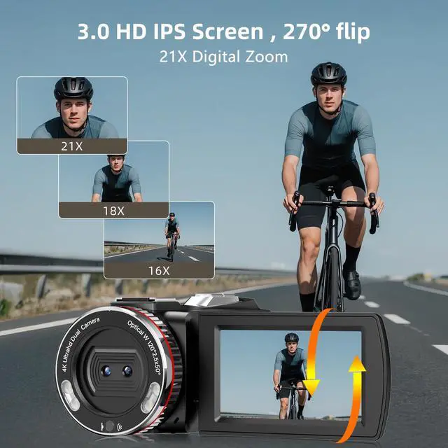 Alt view image 5 of 7 - 4K Wedding Camcorder, 64MP UHD Vlogging Camera with Wireless Lavalier Microphone, 120° Wide Angle 18X Digital Zoom, Remote, 64GB Card & 2 Batteries, for Family Wedding Memories