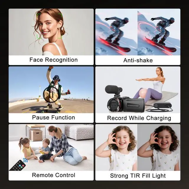 Alt view image 7 of 7 - 4K Wedding Camcorder, 64MP UHD Vlogging Camera with Wireless Lavalier Microphone, 120° Wide Angle 18X Digital Zoom, Remote, 64GB Card & 2 Batteries, for Family Wedding Memories