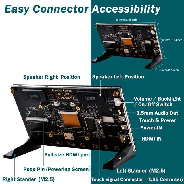 Alt view image 2 of 7 - 7 inch Capacitive Touchscreen for Raspberry Pi, HDMI Monitor IPS 1024X600 LCD Display with Dual-Speaker for Raspberry Pi 5/4B/3B+/3B/B+, with Mount Hole to Install Raspberry Pi Board