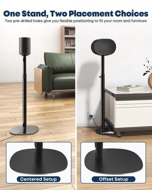 Alt view image 3 of 7 - Speaker Stands for Sonos Era 100, 100 SL & Era 300 - Hidden Cable, 1 Pair | Sturdiness, Easy to Assemble, 29.139'' Height Adjustable, Two Base Mounting Options, Black, Max holds 11lbs(per one)