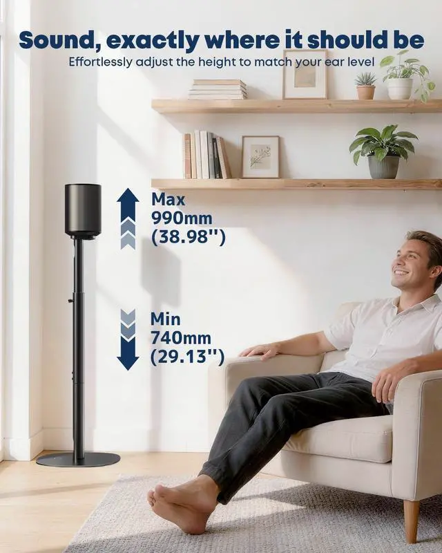 Alt view image 4 of 7 - Speaker Stands for Sonos Era 100, 100 SL & Era 300 - Hidden Cable, 1 Pair | Sturdiness, Easy to Assemble, 29.139'' Height Adjustable, Two Base Mounting Options, Black, Max holds 11lbs(per one)
