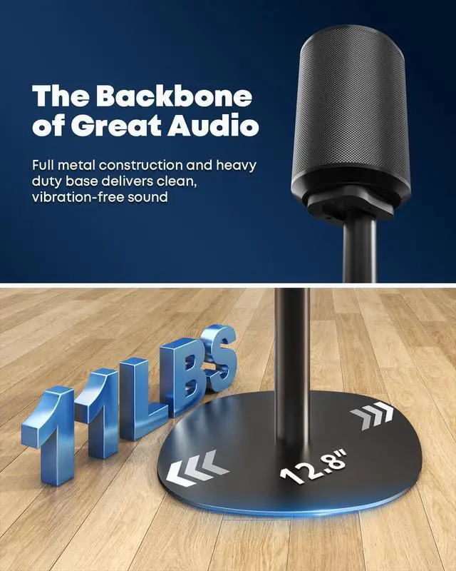 Alt view image 5 of 7 - Speaker Stands for Sonos Era 100, 100 SL & Era 300 - Hidden Cable, 1 Pair | Sturdiness, Easy to Assemble, 29.139'' Height Adjustable, Two Base Mounting Options, Black, Max holds 11lbs(per one)