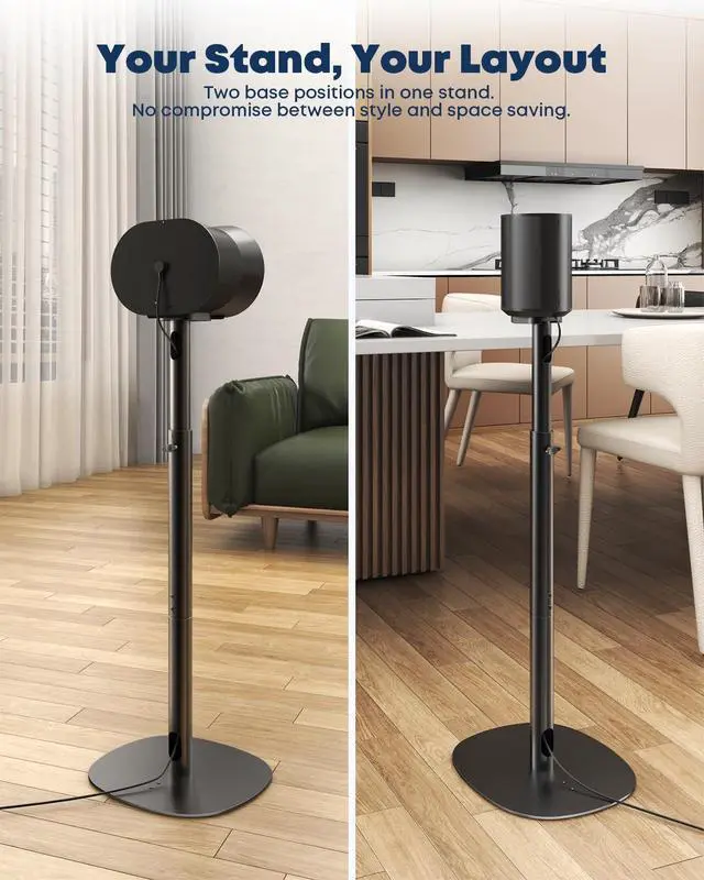 Alt view image 7 of 7 - Speaker Stands for Sonos Era 100, 100 SL & Era 300 - Hidden Cable, 1 Pair | Sturdiness, Easy to Assemble, 29.139'' Height Adjustable, Two Base Mounting Options, Black, Max holds 11lbs(per one)