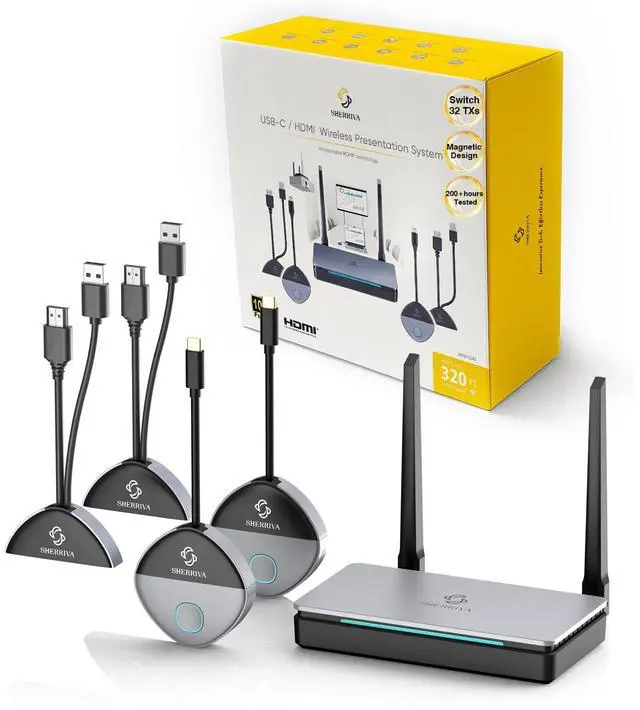 Main image of Wireless HDMI Transmitter and Receiver, USB-C & HDMI Adapter, 1080P@60Hz | 328 ft Range, 2.4G/5G, Plug and Play, Up to 32 Transmitters, Audio & Video Streaming from Laptop, Phone to Monitor, Projector