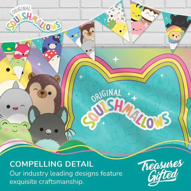 Alt view image 5 of 6 - Officially Licensed Squishmallows Party Supplies - 4.3ft Tall x 6ft Wide Backdrop - Squishmallows Birthday Decorations - Silky Fabric Birthday Banner Backdrop