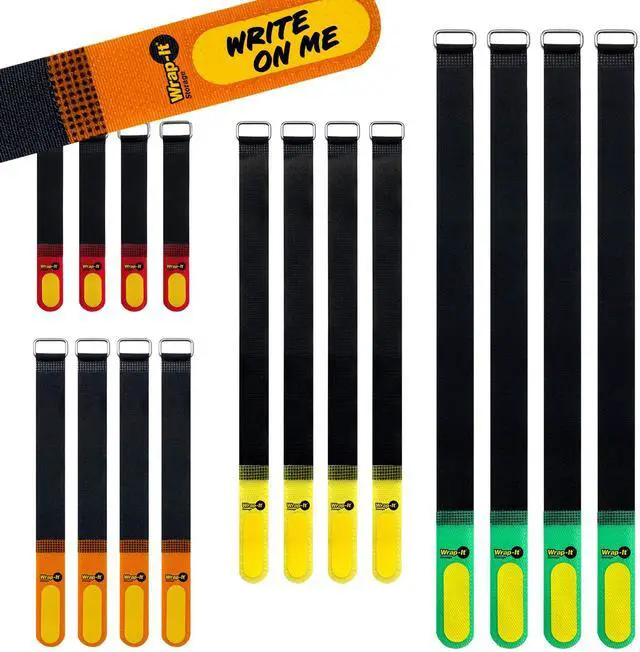 Main image of Hook and Loop Cinch-Straps (Assorted 16 Pack) | Write on Label for Easy Cord Identification and Cable Management, Reusable Multi-Purpose Securing Cinch Straps