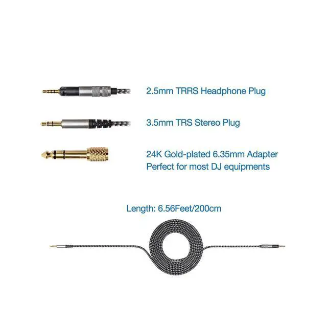 Alt view image 2 of 7 - HD560s Cable Compatible with Sennheiser HD598 HD598SE HD598SR HD598CS HD599 HD558 HD518 HD579 HD569 HD559 HD560S Headphone Length 2m 6.5FT Soft Nylon Lightweight Includes 1/4" 6.35mm Adapter