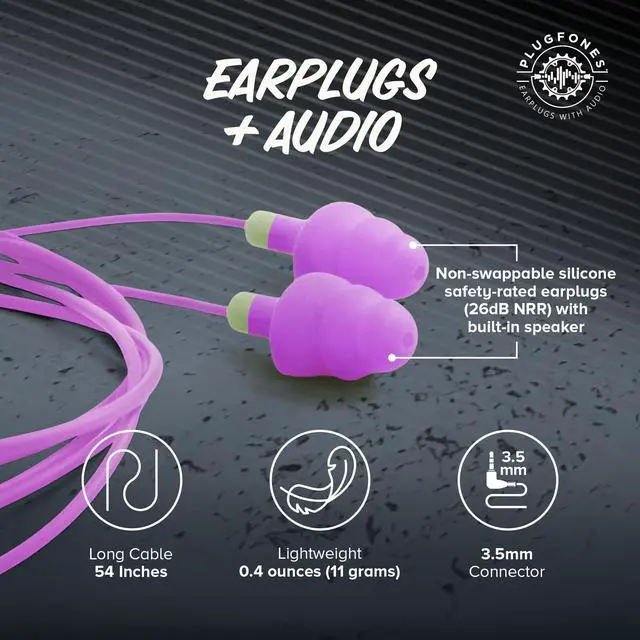 Alt view image 3 of 7 - Basic Earplug Headphones Earplug-Earbud Hybrid - 26 dB Noise Reduction Rating - Noise Reducing Work Headphones OSHA Compliant Earphones - Purple