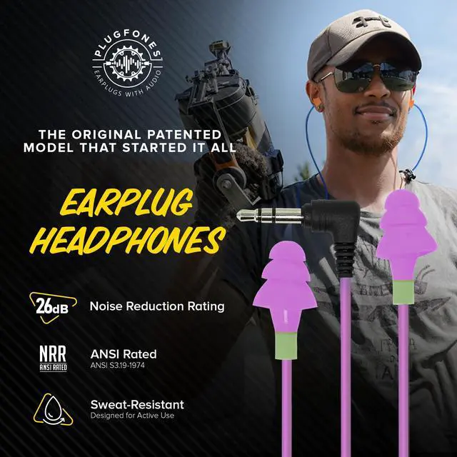 Alt view image 2 of 7 - Basic Earplug Headphones Earplug-Earbud Hybrid - 26 dB Noise Reduction Rating - Noise Reducing Work Headphones OSHA Compliant Earphones - Purple