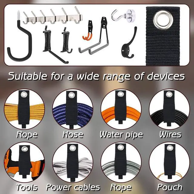 Alt view image 4 of 7 - 12Pcs Extension Cord Holder Organizer 13 in Heavy Duty Cord Straps | Nylon Storage Strap with Metal Grommet,Wrap Hanger for Garage Organization, Holds 50lbs,Cable Hose Tool Rope Workshop,for Men