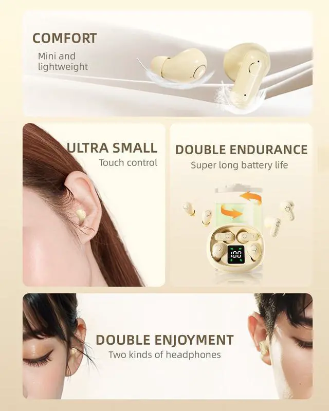 Alt view image 7 of 7 - 2 Pairs Invisible Small Mini Earbuds Wireless Bluetooth Sleep Hidden Headphones Sleeping Micro Smallest Discreet Tiny Low Profile Earbud Earphone Ear Buds for Small Ear Canal Women, Work, Side Sleeper