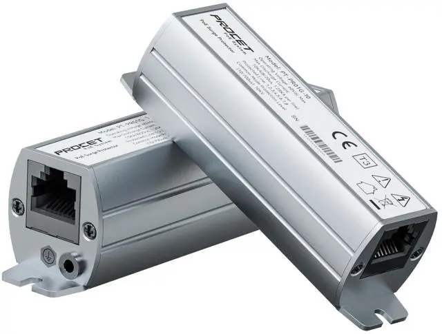 Main image of PROCET Ethernet Surge Protector Gigabit - 20KV Industrial Lightning Arrestor for -40°F to 185°F, 120Wmax PoE++ RJ45 Surge Protector, 10/100/1000Mbps, Gas Discharge TubeGDT, PT-PR01G