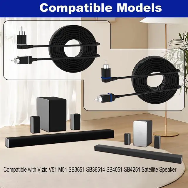 Alt view image 2 of 6 - for Vizio Satellite Speaker Cable,Extension Cord Compatible with Vizio V51 M51 SB3651 SB36514 SB4051 SB4251 Satellite Speaker (26FT)