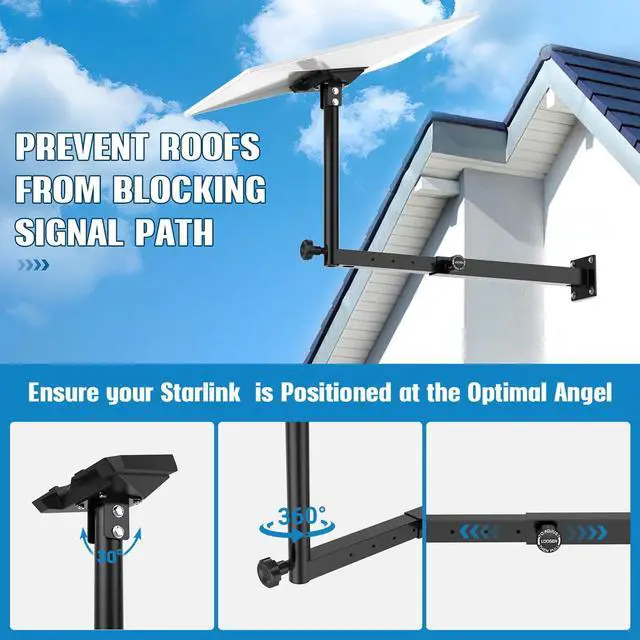 Alt view image 2 of 7 - Starlink Gen 3 Mount for Long Eaves, Adjustable Mounting Kit with Pipe Adapter Heavy Duty Steel Starlink Wall Mount Kit for Starlink Gen 3