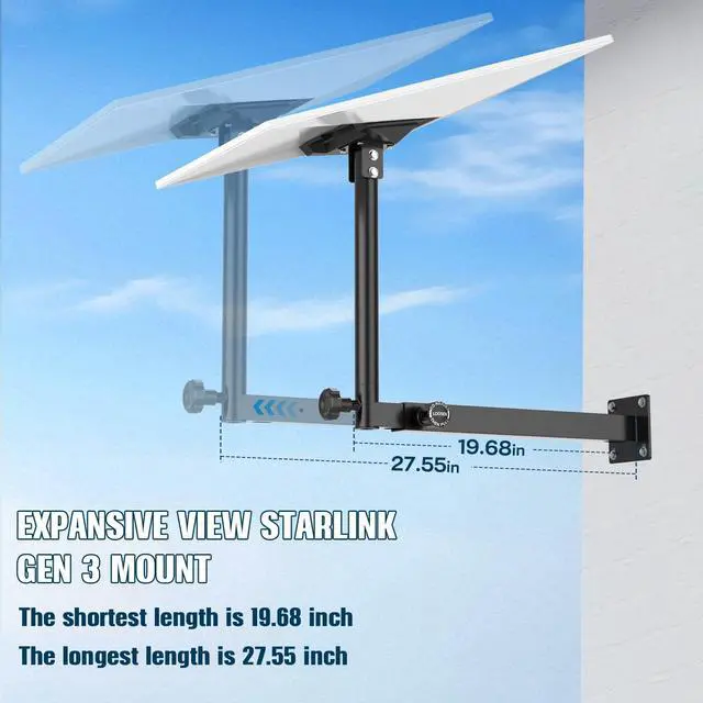 Alt view image 3 of 7 - Starlink Gen 3 Mount for Long Eaves, Adjustable Mounting Kit with Pipe Adapter Heavy Duty Steel Starlink Wall Mount Kit for Starlink Gen 3