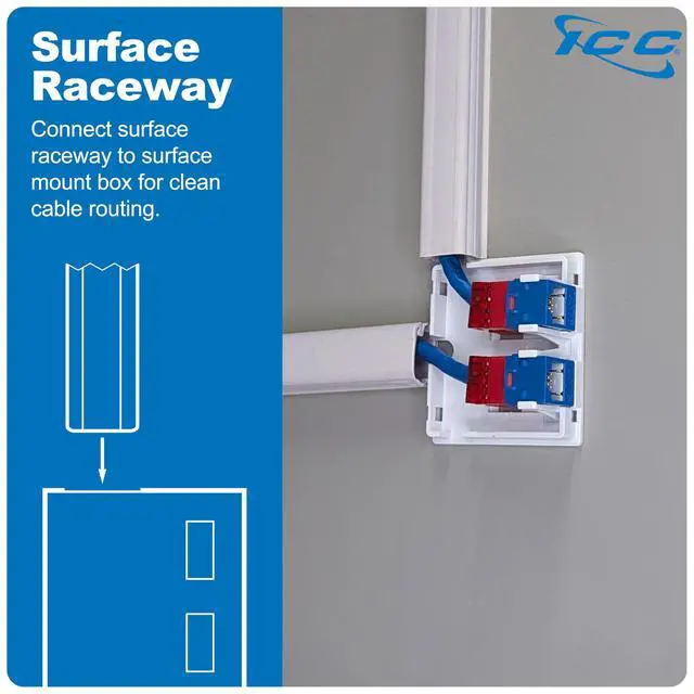 Alt view image 4 of 7 - 2 Port Surface Mount Box in White, 25 Pack, Works with Slim and Wide Profile Keystone Jacks (Sold Separately), Compact Outlet for Voice and Data Connections, UL Listed TAA Compliant, IC107BC2WH