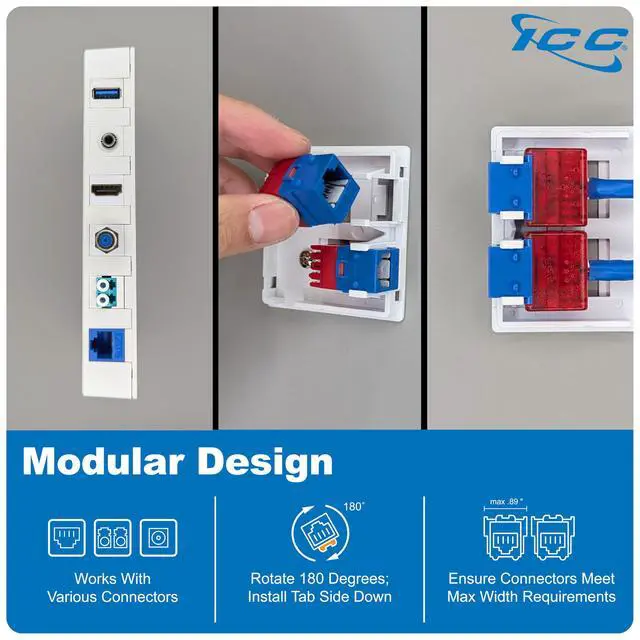 Alt view image 5 of 7 - 2 Port Surface Mount Box in White, 25 Pack, Works with Slim and Wide Profile Keystone Jacks (Sold Separately), Compact Outlet for Voice and Data Connections, UL Listed TAA Compliant, IC107BC2WH