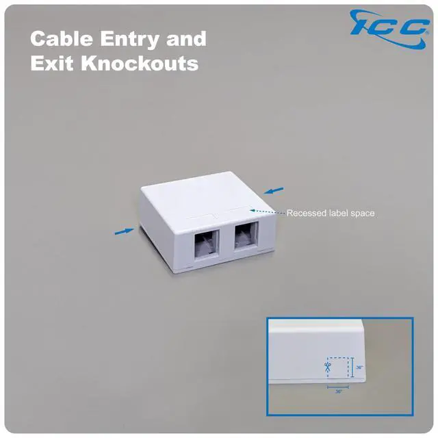 Alt view image 6 of 7 - 2 Port Surface Mount Box in White, 25 Pack, Works with Slim and Wide Profile Keystone Jacks (Sold Separately), Compact Outlet for Voice and Data Connections, UL Listed TAA Compliant, IC107BC2WH