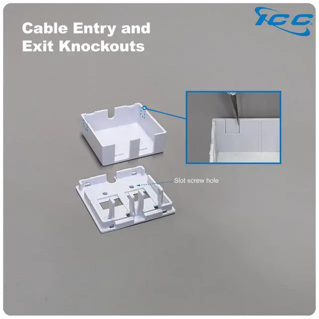 Alt view image 7 of 7 - 2 Port Surface Mount Box in White, 25 Pack, Works with Slim and Wide Profile Keystone Jacks (Sold Separately), Compact Outlet for Voice and Data Connections, UL Listed TAA Compliant, IC107BC2WH
