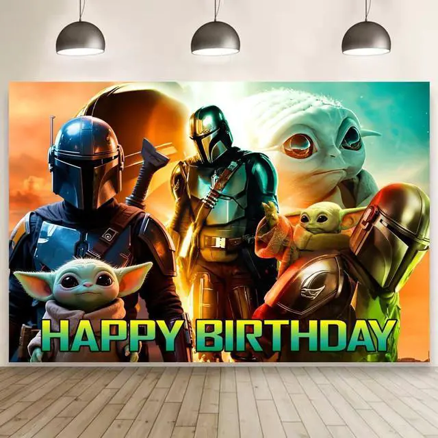 Main image of Wall Decor Backdrop for Mandalorian Themed Birthday Decorations Kids Birthday Party Supplies (5x3ft)