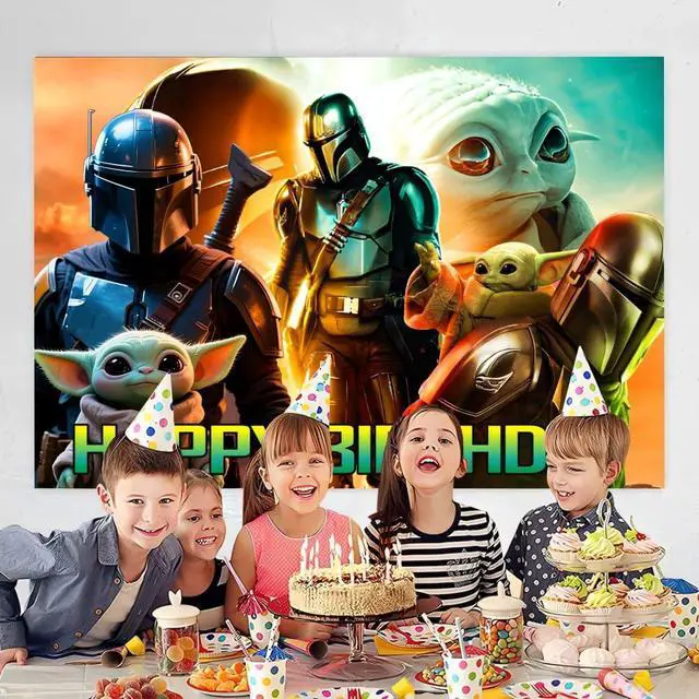 Alt view image 2 of 4 - Wall Decor Backdrop for Mandalorian Themed Birthday Decorations Kids Birthday Party Supplies (5x3ft)