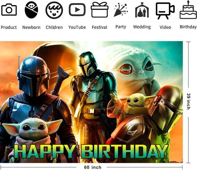 Alt view image 3 of 4 - Wall Decor Backdrop for Mandalorian Themed Birthday Decorations Kids Birthday Party Supplies (5x3ft)