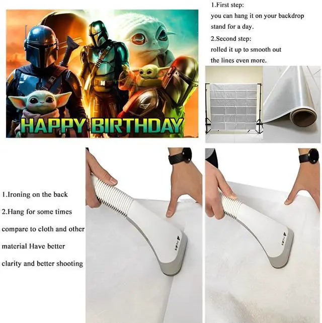Alt view image 4 of 4 - Wall Decor Backdrop for Mandalorian Themed Birthday Decorations Kids Birthday Party Supplies (5x3ft)