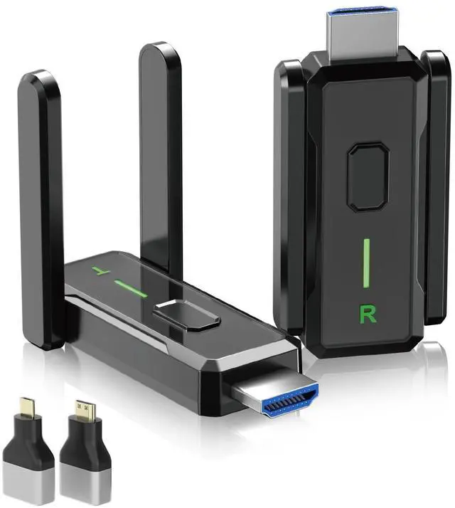 Main image of Upgraded Wireless HDMI Transmitter and Receiver with Antenna | 492ft/150m, 2.4/5GHz Wireless Video, with 2 adapters, 4K Decoding 1080P, Plug & Play for Laptop, Camera, TV, Projector
