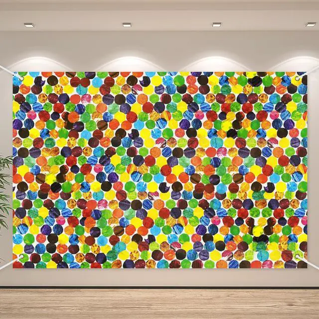 Main image of The Cute Hungry Caterpillar Backdrop Banner Cartoon Colorful Dots Theme Photography Background for Kids Boys Girls Newborns Baby Showers Birthday Party Decorations Props Supplies 70.8x47.2in