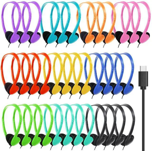 Main image of USB C Kids Headphones Bulk for Classroom School 25 Pack,Wired | USB Type C Headphones for School Students Children Testing On Line Learning,Compatible with Pad Smartphones Mixed Colors