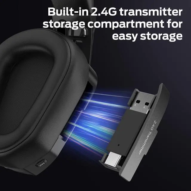 Alt view image 2 of 7 - Mission ANC200 Gaming Headset, 2.4GHz/Bluetooth Gaming Headphones with Active Noise Cancellation, 7.1 Virtual Surround Sound, Stealth Retractable Mic, 70H Battery, for PS5, PS4, PC, Switch