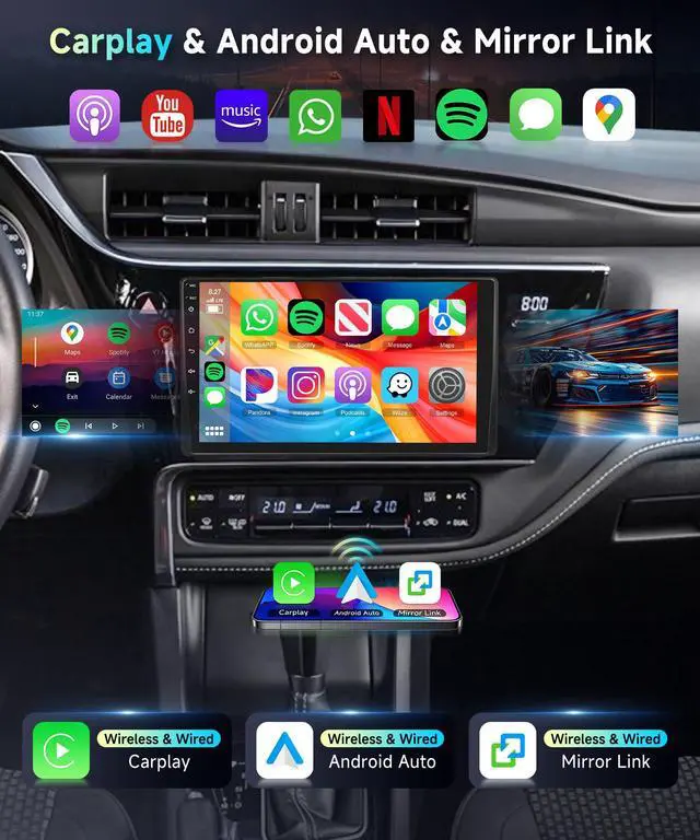 Alt view image 3 of 7 - 5Ghz WiFi 2G+64G Android 15 Radio for Toyota Corolla 2017 2018 2019 Car Stereo with Wireless Carplay Android Auto,5.0 Bluetooth,Build-in DSP EQ,9inch IPS Screen,GPS,FM/RDS IP69K AHD Backup Camera