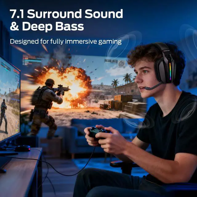 Alt view image 3 of 7 - Mission ANC200 Gaming Headset, 2.4GHz/Bluetooth Gaming Headphones with Active Noise Cancellation, 7.1 Virtual Surround Sound, Stealth Retractable Mic, 70H Battery, for PS5, PS4, PC, Switch