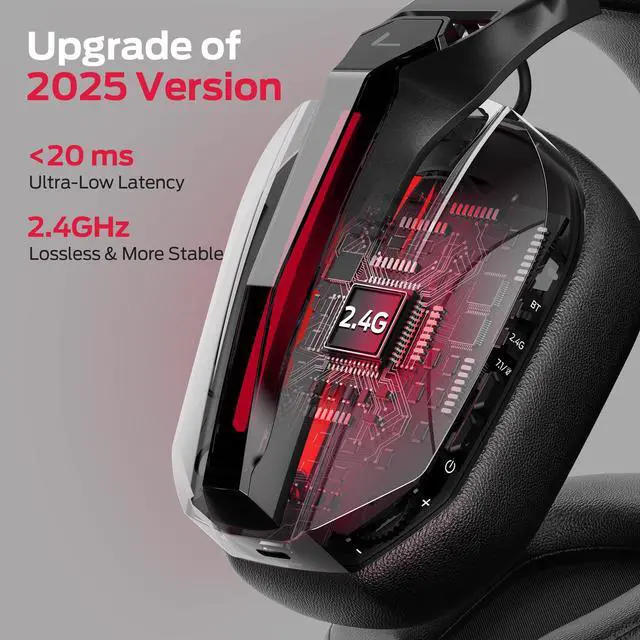 Alt view image 4 of 7 - Mission ANC200 Gaming Headset, 2.4GHz/Bluetooth Gaming Headphones with Active Noise Cancellation, 7.1 Virtual Surround Sound, Stealth Retractable Mic, 70H Battery, for PS5, PS4, PC, Switch