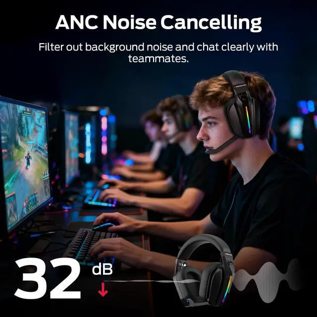 Alt view image 6 of 7 - Mission ANC200 Gaming Headset, 2.4GHz/Bluetooth Gaming Headphones with Active Noise Cancellation, 7.1 Virtual Surround Sound, Stealth Retractable Mic, 70H Battery, for PS5, PS4, PC, Switch