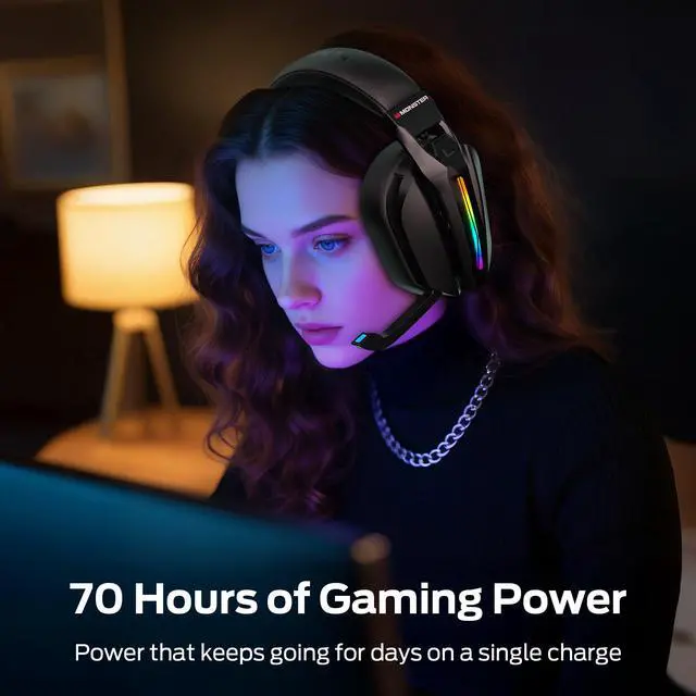 Alt view image 7 of 7 - Mission ANC200 Gaming Headset, 2.4GHz/Bluetooth Gaming Headphones with Active Noise Cancellation, 7.1 Virtual Surround Sound, Stealth Retractable Mic, 70H Battery, for PS5, PS4, PC, Switch