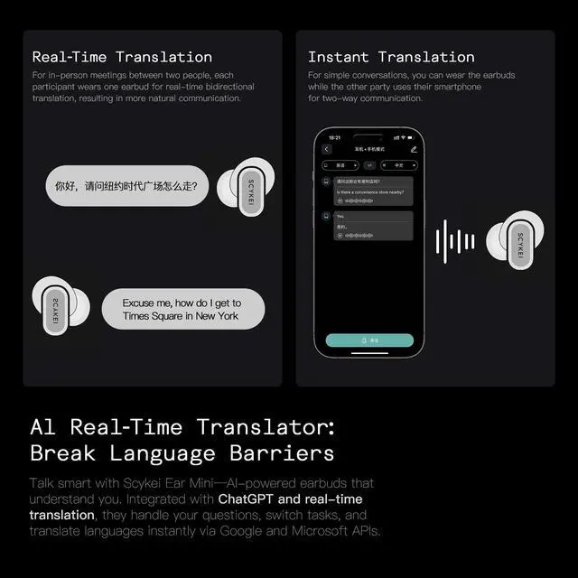 Alt view image 4 of 7 - Wireless Earbuds, Bluetooth Headphones with AI Real-Time Translation, 165 Languages, in-Ear Earphones for Travel and Learning