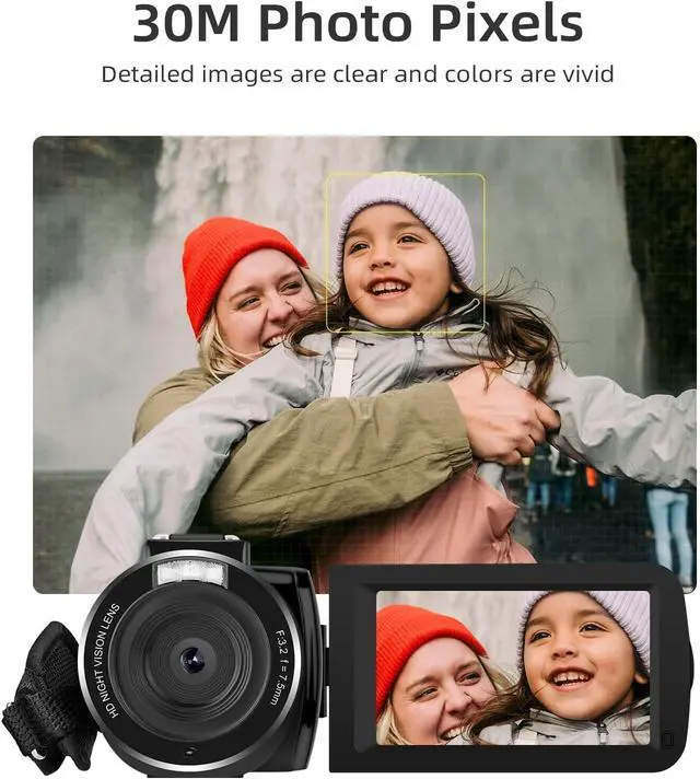 Alt view image 2 of 7 - Video Camera Camcorder Digital Camera Recorder Full HD 1080P 30FPS 30MP 3.0 Inch 270 Degree Rotation LCD 18X Digital Zoom with 16GB Card and 2 Batteries